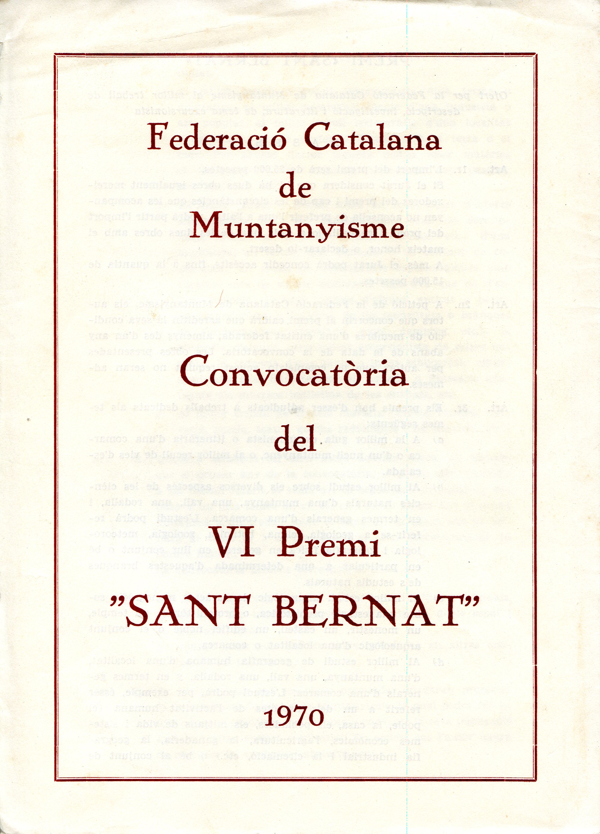 Convocatòria del VI Premi "Sant Bernat" 1.970 - Portada